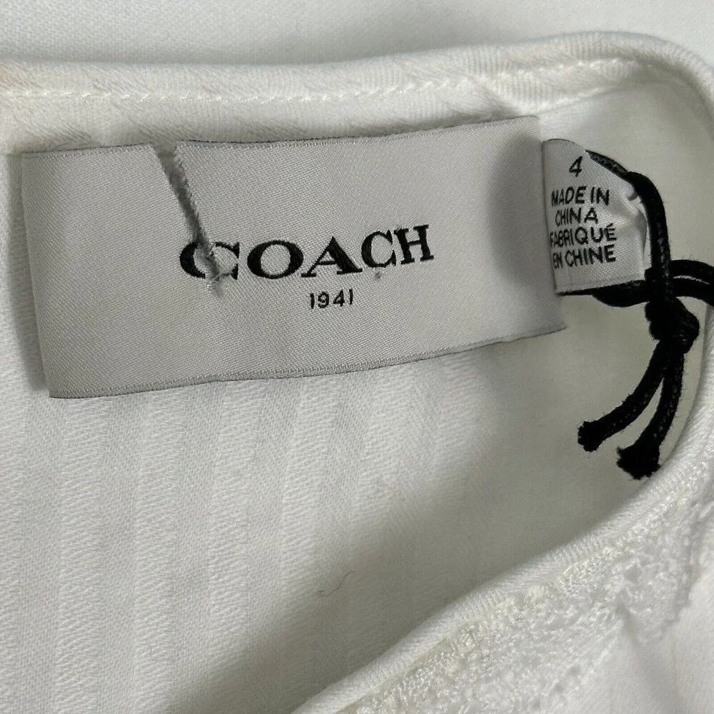 NWT Coach Sleeveless Cotton Silk Ruffle Top Size 4 Lace‎ Eyelet Studded Cottage